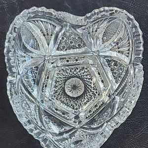 Mid-Century EAPG Imperial Glass Heart Shaped Candy/Nut Dish Signed Nucut Pattern